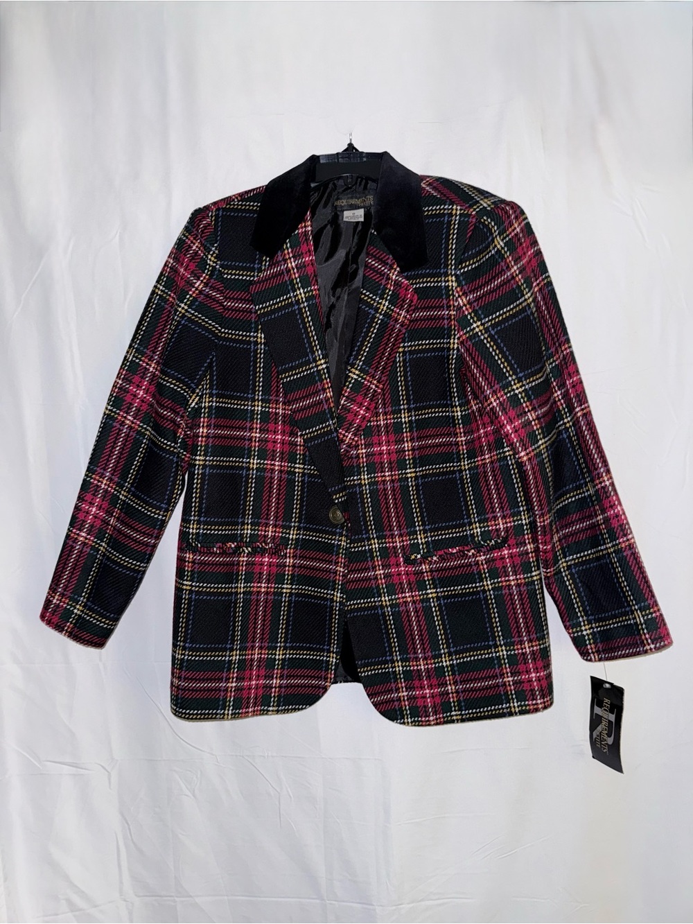 NWT Requirements Multicolored Plaid Wool Blend Blazer Size 8P